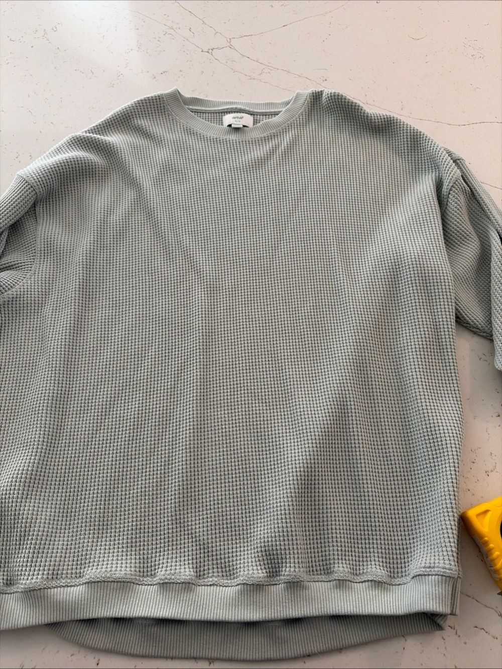 aerie Light Gray Waffle Crewneck Sweatshirt - Picture 2 of 8